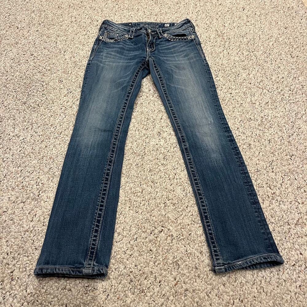 Miss Me Low Rise Straight Fit Jeans Sz 27 Denim 28" Inseam Medium Wash